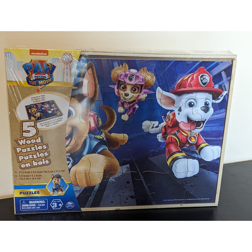 NWT - Nickelodeon Paw Patrol The Movie Mighty Pups 5 Wood Puzzles